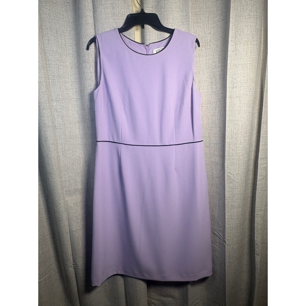 Kasper Lavender Purple Sleeveless Sheath Dress Black Piping Trim Size 14